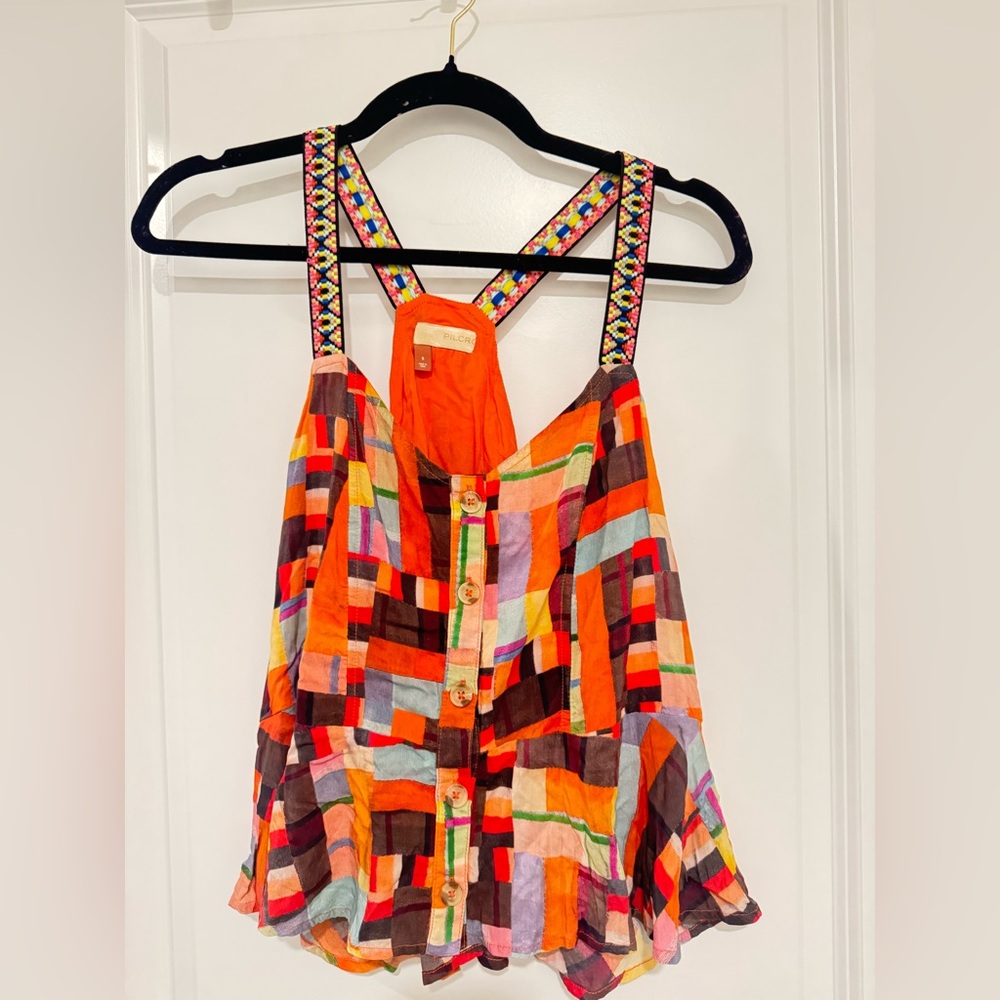 Pilcro Orange Patchwork Sundress with Multicolor Embroidered Straps